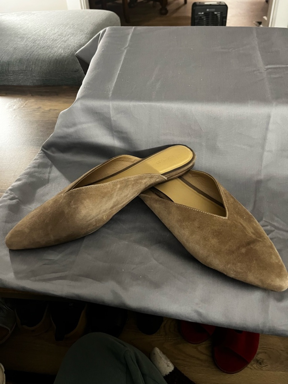 Joe's Jeans Brown Taupe Suede Pointed Backless Mule Flats